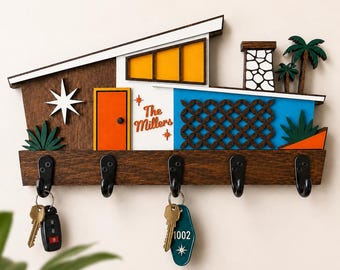 Mid Century Key Holder-Retro House Wall Hook Rack