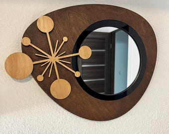 Mid Century Modern Mirror-MCM-Wooden Wall Art-Mid Modern Starburst-Retro Design