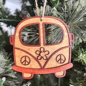 VW Bus Ornament-Retro Ornament-Volkswagen Bus-Peace Zeichen-Blumen Design-Urlaub Dekor