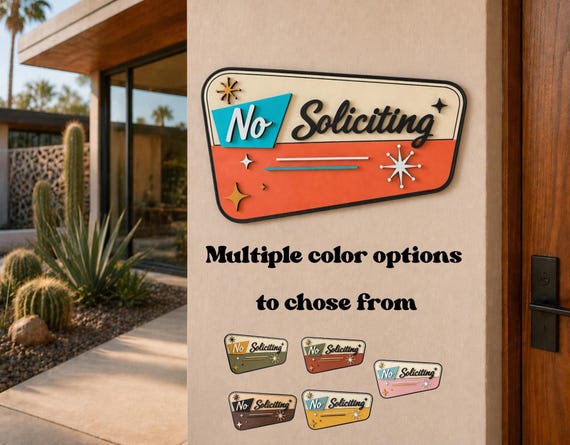 No Soliciting Sign- Mid Century Modern Front Door Decor