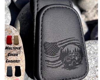 Off Road Vehicle Visor Clip To Hold Sunglasses-American Flag-4x4 Accessories-Leather-Magnetic Closure-Multiple Color Choices