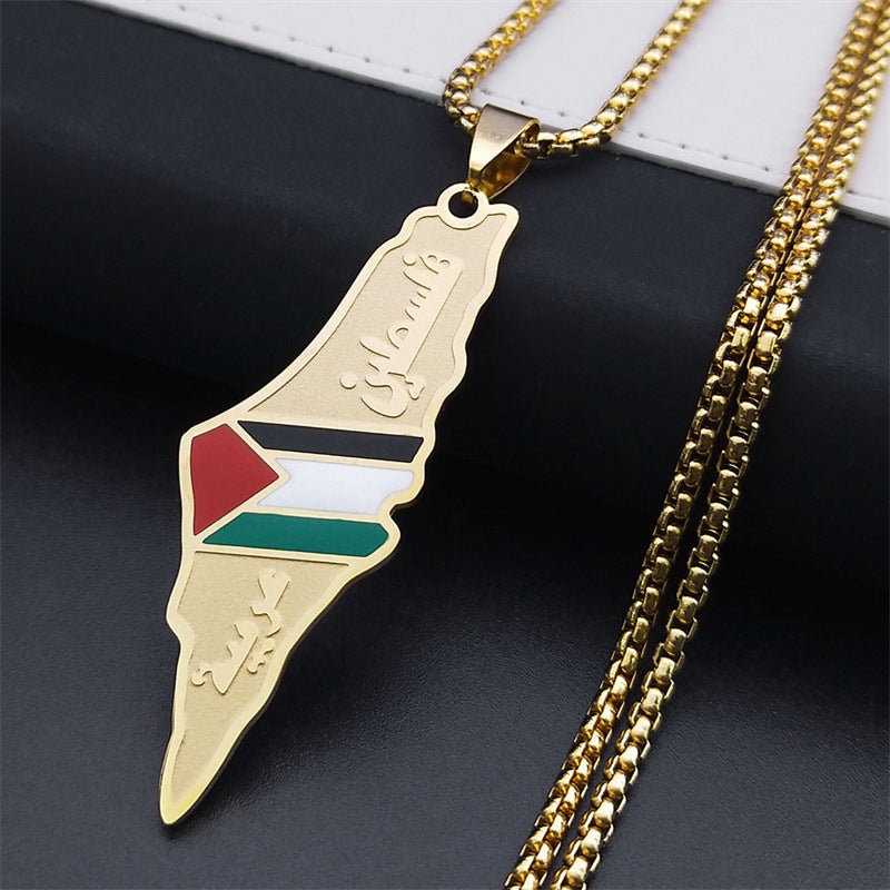 Gold Palestine Flag Necklace, Map of Gaza Palestine Necklace, PALESTINE