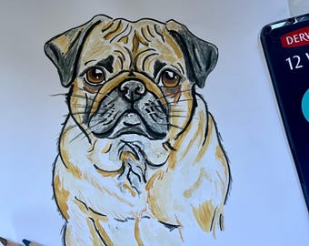 パグ - 色鉛筆画プリント - 犬のイラスト - アーティスト Gary Tymon