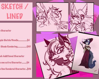 Furry (Fursona) Custom OC Commissions, Simple Sketch, Cheap furry art Headshot, PFP, Icon, Hazbin Hotel