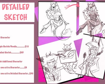 Commissioni personalizzate di personaggi furry (Fursona), schizzi semplici, disegni furry economici, ritratti, immagini del profilo, icone, Hazbin Hotel