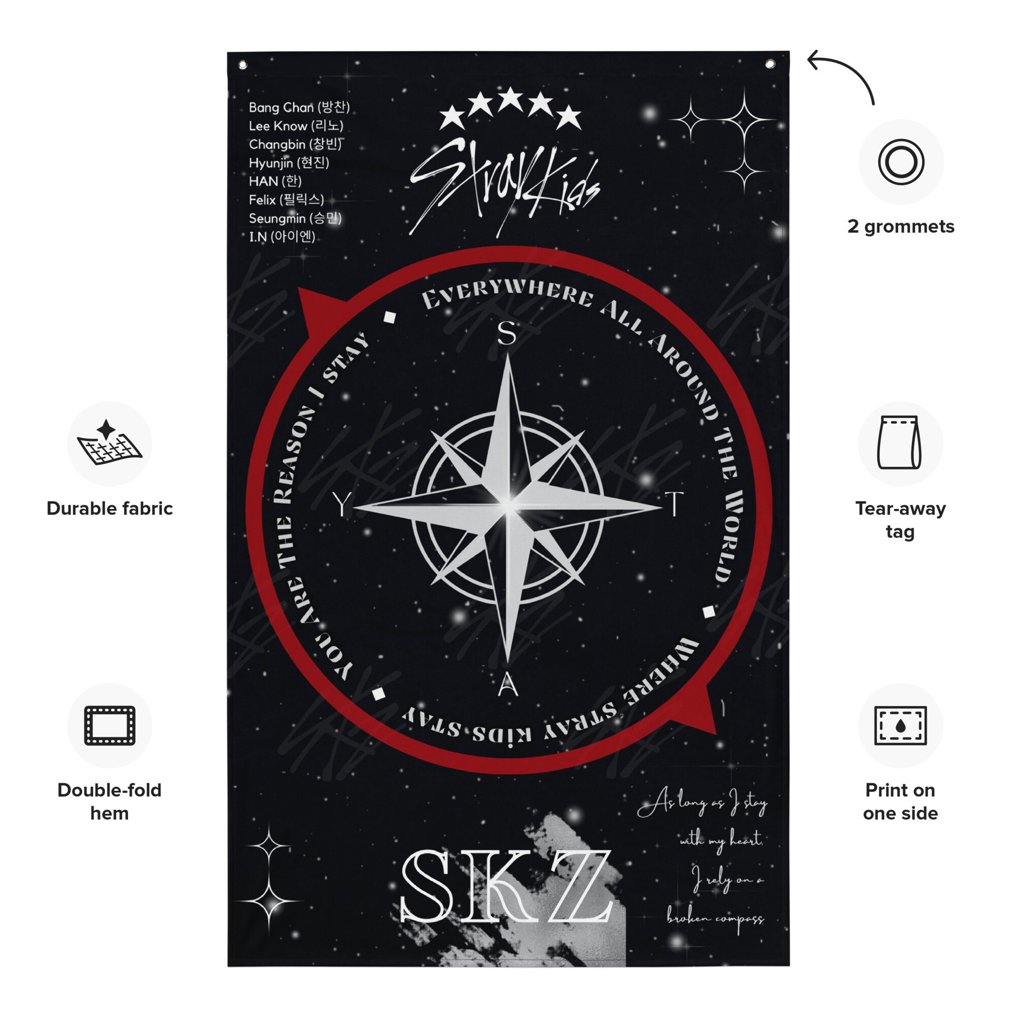 SKZ Broken Compass Flag Stray Kids Flag Stray Kids Broken Compass Kpop