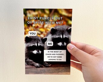 Besta uit wrok met mij Briefkaart | Glanzende ansichtkaart | Afval Panda Meme briefkaart | Meme-briefkaart | Vrienden voor chronische ziekten | Platonische liefde