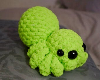 Araña de peluche hecha a mano a crochet - Verde neón, decoración de Halloween