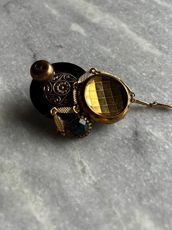 Vintage Button and Jewelry Collage Brooch Pin - B… - image 2