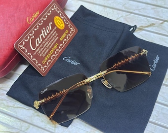 Vintage C Rimless Sunglasses: Model CT0545S Brown Lens Eyewear Men