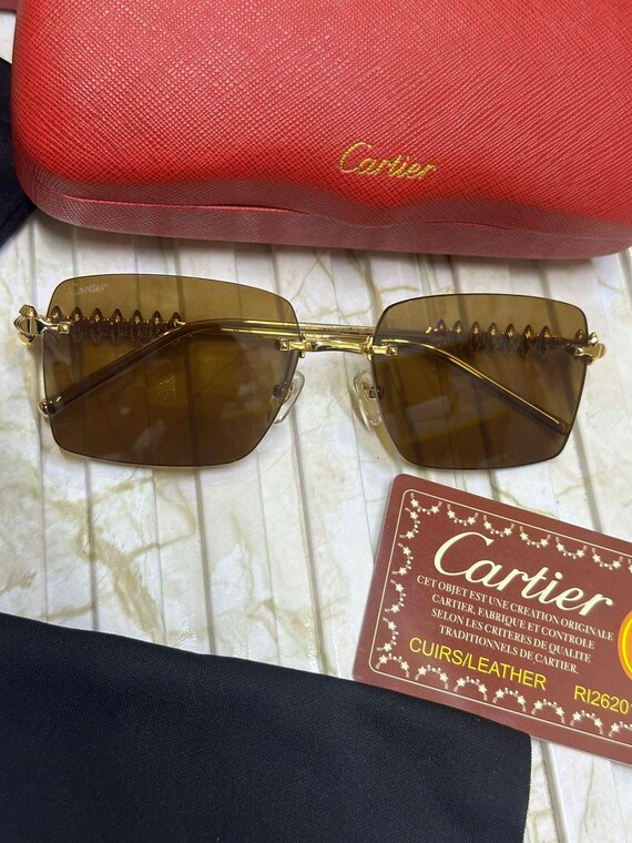 Vintage Cartier Rimless Sunglasses: Model CT0545S Bro… - Gem