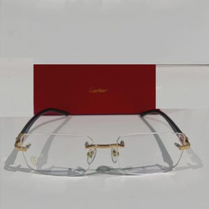 Cartier Rimless Black & Gold Titanium Eyeglasses Frame, Vintage Mod CT02880 Clear Lens Cartier Eyewear Men/Women, Best Parents Gift