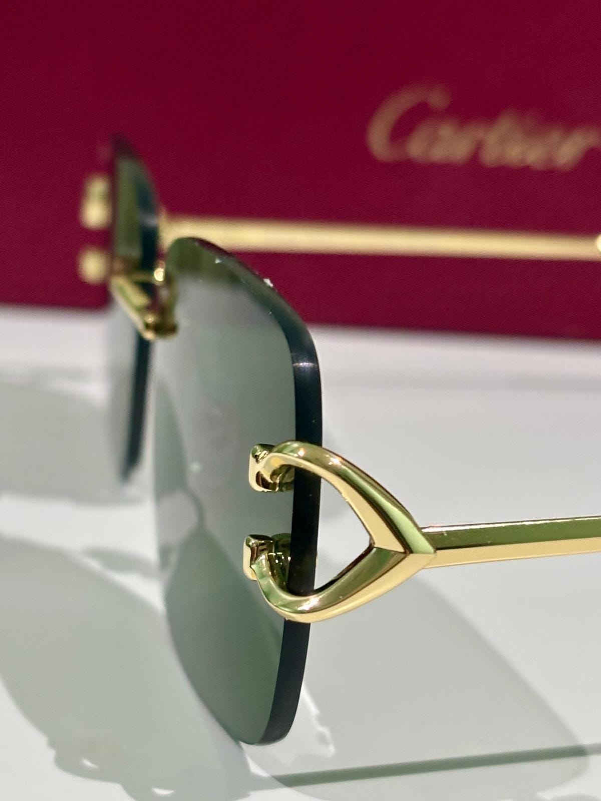 Vintage Cartier Rimless Sunglasses: Green Lens Titanium Eyewear