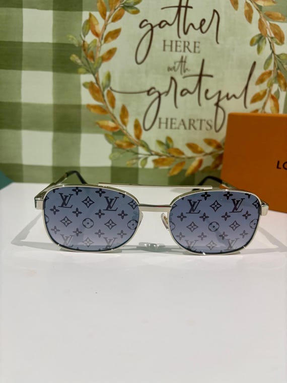 LV Monogram Black Lens Sunglasses, Vintage Silver Frame Mod Z2207U  