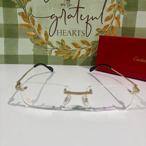 Cartier Rimless Frame, Gold Titanium Eyeglasses Frame, Vintage Mod CT0259 Clear Lens Cartier Eyewear Men/Women, Mother Gift/ Father Gift