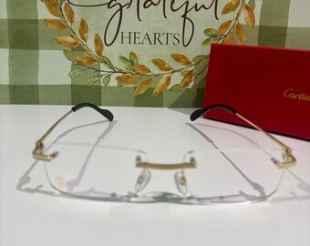 Cartier Rimless Frame, Gold Titanium Eyeglasses Frame, Vintage Mod CT0259 Clear Lens Cartier Eyewear Men/Women, Mother Gift/ Father Gift