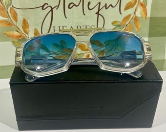 CAZAL Sunglasses, Vintage Mod 675  Crystal & Gold Frame With blue Lens Unisex Eyewear, Father Glasses Gift, Anniversary Gift, Birthday Gift