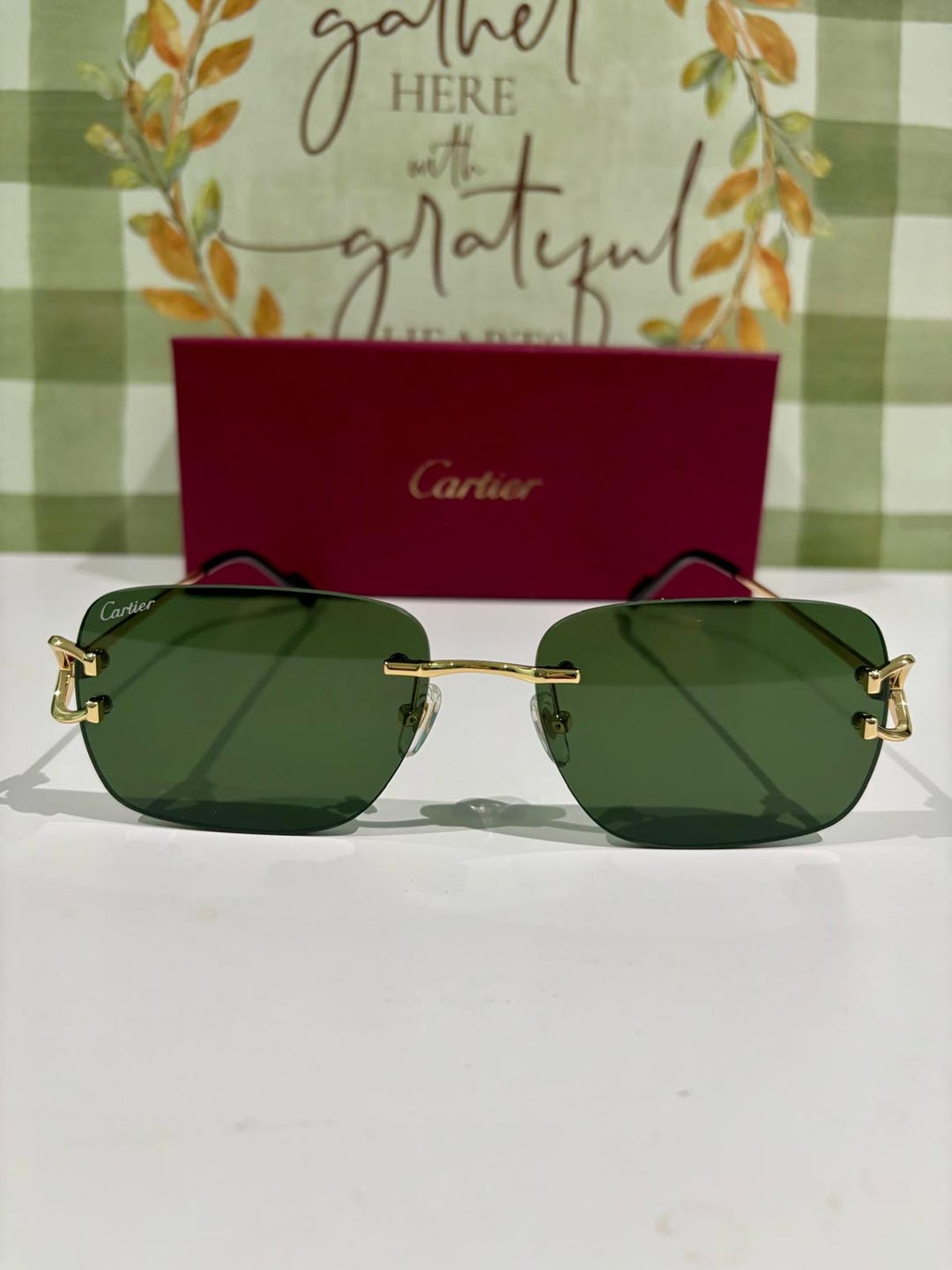 Vintage Cartier Rimless Sunglasses: Green Lens Titanium Eyewear