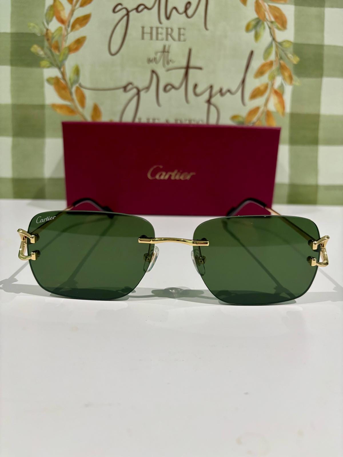 Vintage Cartier Rimless Sunglasses: Green Lens Titanium