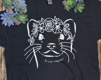 Flower Crown Ferret T-Shirt - Perfect Gift for your Local Ferant - Youth Sizes Available