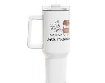 Stanley Inspired 40oz Tumbler, Latte Macchiato Lover Coffee Mug Gift Idea, Coffee Tumbler, Travel Cup, Gift for Coffee Drinker, Stainless