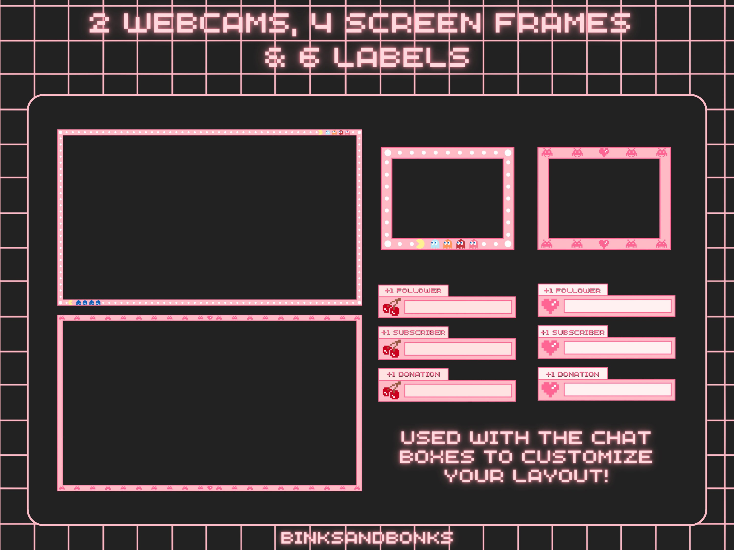 Pink Retro Arcade Stream Package Animated Twitch Overlays Girly Cute ...