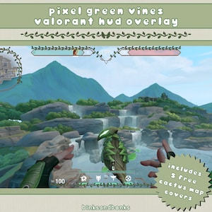 Pixel Grüne Reben Valorant HUD Overlay | Pixel Art Stream Decor für Twitch, Youtube, Kick | Bärenkaktus Map Covers | Cottagecore Ästhetik