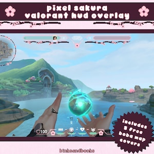 Pixel Sakura Valorant HUD Overlay | Pixel Art Stream Decor für Twitch, Youtube, Kick | Boba Tea Kartenhüllen