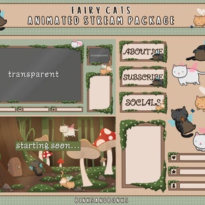 Fairy Cats Stream Package | Animated Twitch Overlays | Cottagecore Mushroom Forest Twitch Stream Overlays | Cute Fairy Vibes