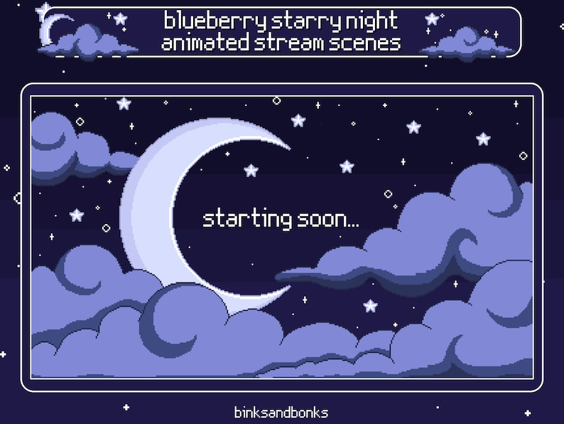 Blueberry Starry Night Animated Stream Scenes | Pixel Art Graphics for ...