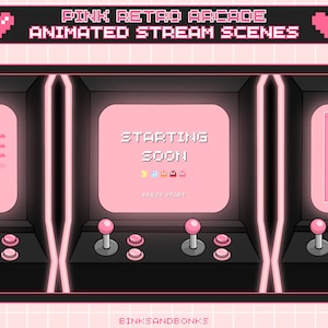 Pink Retro Arcade Animated Stream Scenes | Graphics for Twitch, Youtube, Kick | Classic Arcade Games | Cute Lofi Stream Overlay