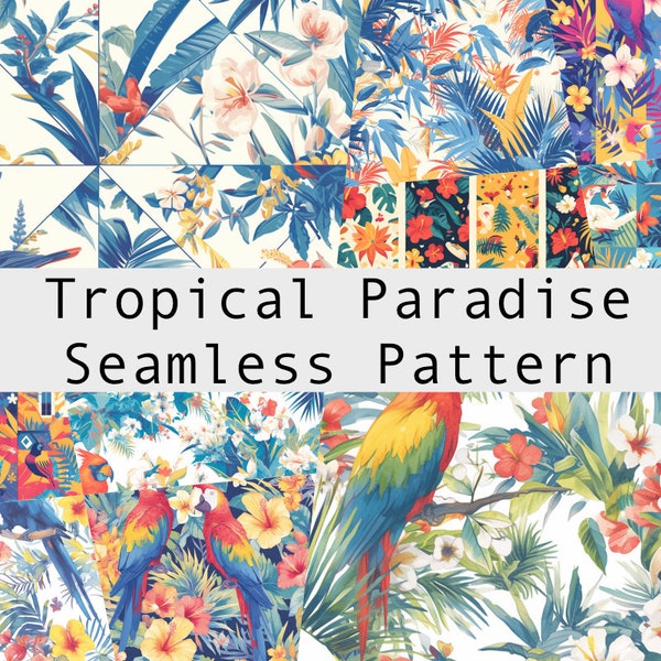 Tropical Paradise, Develop a set of vibrant seamless patterns showcasing tropical flora and fauna Seamless Pattern