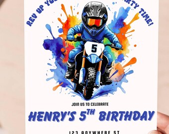 5th Birthday Invitation, Dirt Bike Party, Printable Invite for Boys, Motocross Theme, Digital Download
