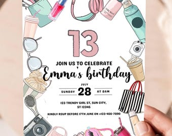 VSCO Girl 13th Birthday Invitation: Teen Party Evite (Editable Template)