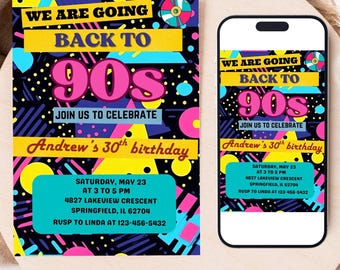 Editable 90s Party Invitation: Throwback Birthday, Printable or Digital Invite