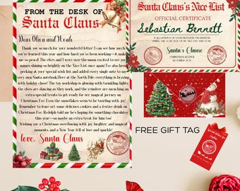 Modèle de lettre du père Noël MODIFIABLE, beau certificat de liste, ensemble de lettres du père Noël, courrier du père Noël, lettres du père Noël de Noël, enveloppe du père Noël, ensemble du père Noël