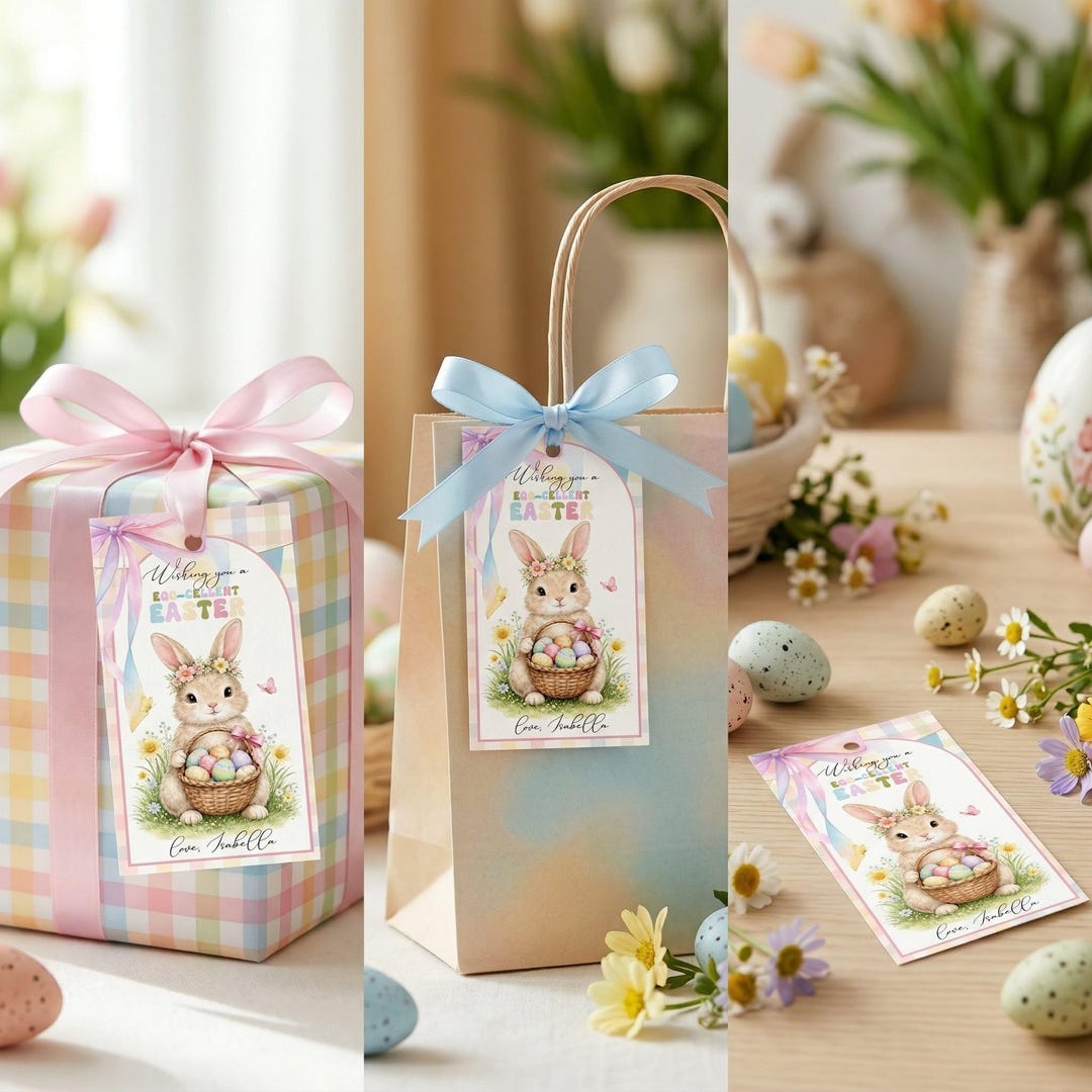 Editable Girl Easter Bunny Gift Tag, Egg Hun Favor Tags, Printable ...
