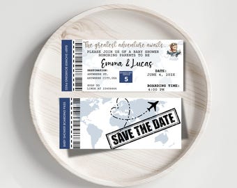 Adventure Awaits Baby Shower Invitation Boarding Pass, Editable Template, Travel Theme, Digital Download, Printable