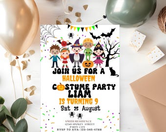 Editable Halloween Costume Birthday Party Invitation (Canva Template)