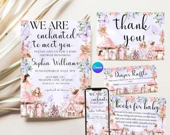 Enchanted to Meet You Baby Shower Invite, Editable Floral Template, fairy magical invite girl sprinkle floral purple baby shower invite