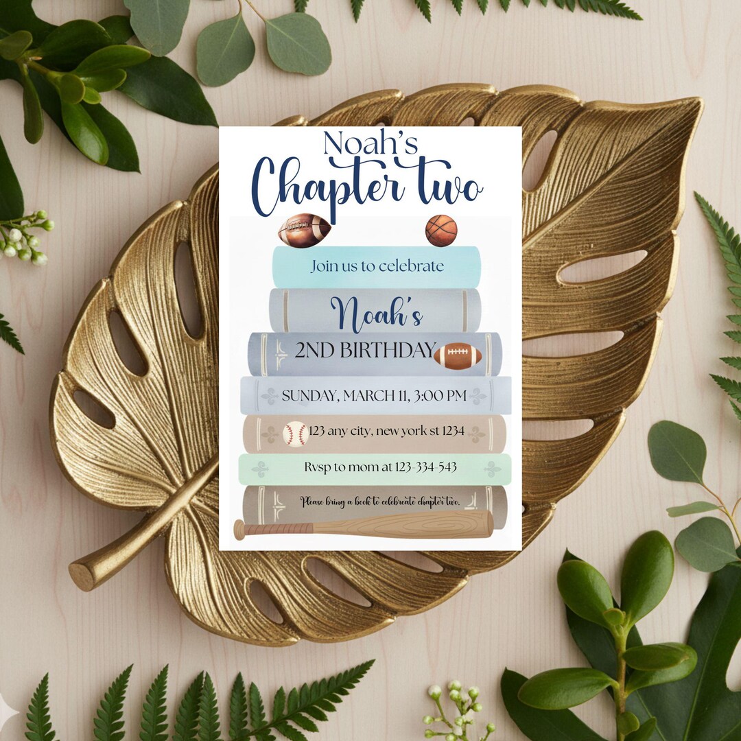 Chapter Two Birthday Invite for Boys, Cute Editable Template for Second ...