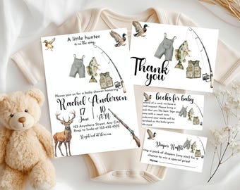 Editable Duck Hunting Baby Shower Invitation, A Little Hunter, Mallard Duck Baby Shower Invite, Hunter Clothes Baby Shower Invitation