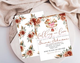 Autumn Floral Baby Shower Invitation: Pumpkin Carriage (Editable Canva Template)