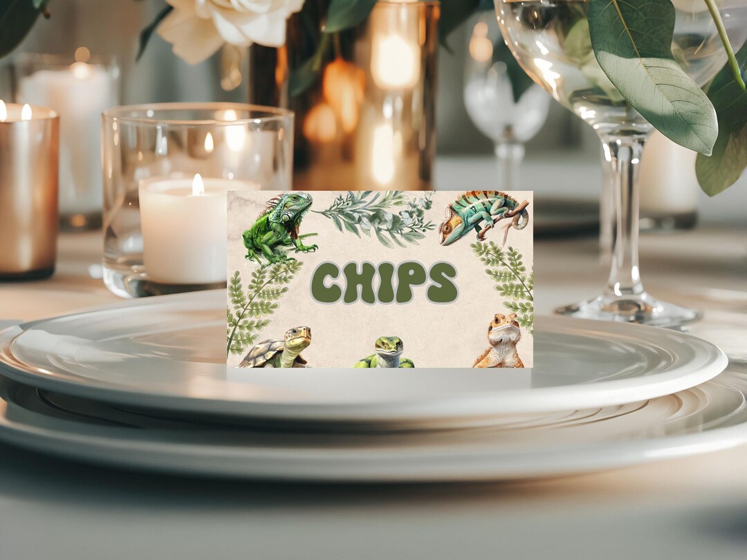 Reptile Party Food Label: Snake, Lizard, Turtle Design (canva Printable ...