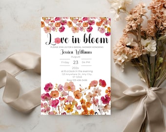 Love in Bloom Bridal Shower Invite, Floral Wildflower Template, Flower Stem Digital Download