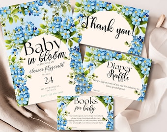 Blue Wildflower Baby Shower Invitation Set (Digital Download)