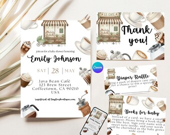 Coffee Shop Baby Shower Invite, Editable Template, Cozy Cafe Theme, Digital Download, Baby is Brewing Invite