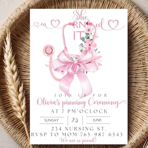 Pink Bow Nurse Graduation Party Invite Coquette Medical Nursing Graduation Party, Hospital RN Grad Party, Pinning Ceremony Invite  GRAD