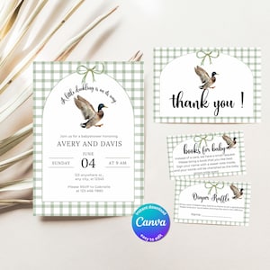 Mallard Duck Gingham baby shower Invite, Editable shower Party Template, Digital Download for Baby Shower Celebration  BS07