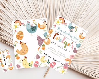 Huhn Geburtstagseinladung: Bearbeitbare Chick Party (Digital)